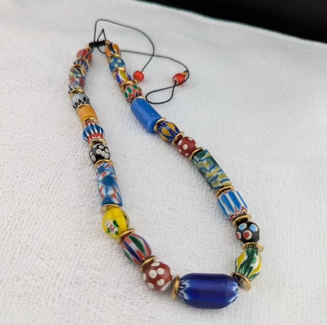 Collier Africain Perles En Pâte De Verre Murano - Occasion, Style Ethnique