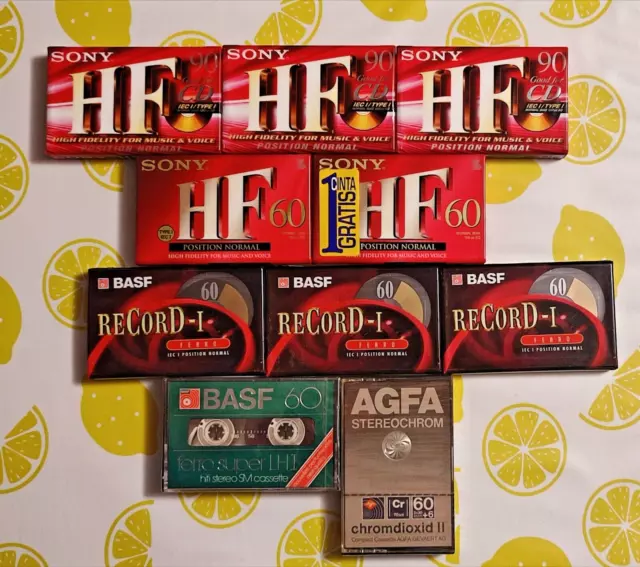LOT 10 K7 Cassettes Audio Sony BASF Agfa 90 Min 60 Min Neuves Sous Blister