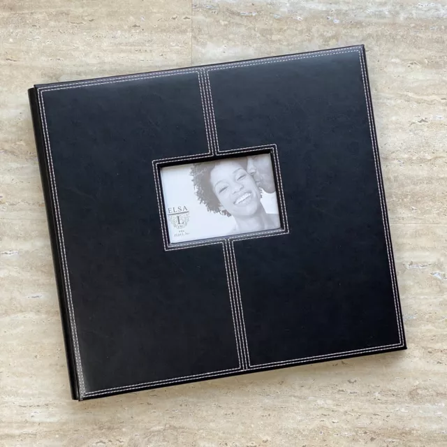 Elsa L 12x12 Black White Stitching Scrapbook Album with Pages Photo Pocket Front