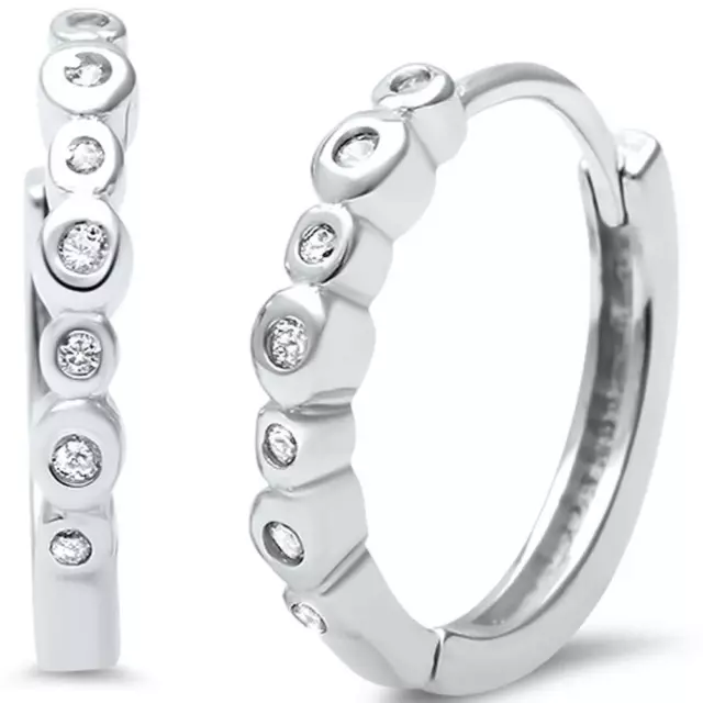 Bezel Set CZ .925 Sterling Silver Hoop Huggie Earrings 2