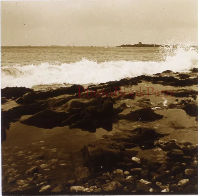 FRANCE Paysage marin Vague c1930 Photo Plaque de verre Stereo Vintage P29L5n19