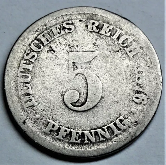 Deutsches Kaiserreich - 5 Pfennig 1876 D - kleiner Reichsadler s / f