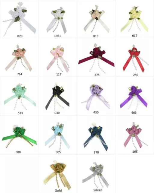 Wholesale 15/300 2 Round Satin Ribbon Flowers Bows w/Crystal Sewing  Appliques