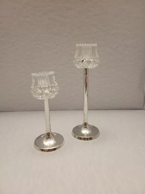 Vintage Candle Holders Set of 2 Pedestal Crystal Cut Silver Plated West Germany