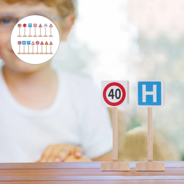 SHOWERORO Verkehrszeichen Spielset Aus Holz | Lernspielzeug Für Kinder Mit Straßenschildern & Ampeln