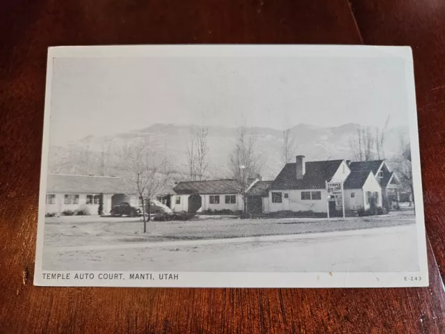 Postcard UT Utah Manti Sanpete County Temple Auto Court Motel Roadside