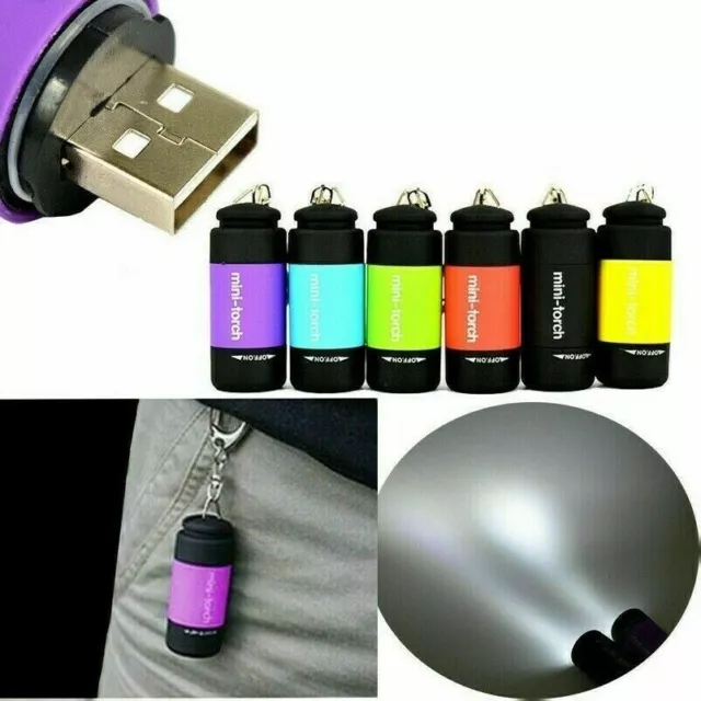 Mini LED Léger USB Rechargeable Lampe Torche Poche Porte-Clés Imperméable