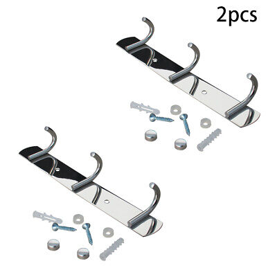 2Pcs Stainless Steel Hook Coat Robe Clothes Hat Wall Mounted Hanger Towel Rack