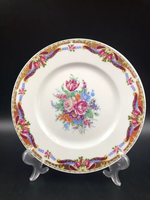 Grande Piatto per torta dolci porcellana Limoges VISAVI England Rose fiori oro