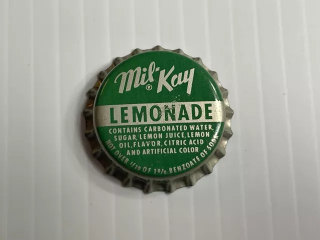 Vintage - Mil-Kay Lemonade Soda Bottle Cap *Cork Back* (Green / Silver In Color)