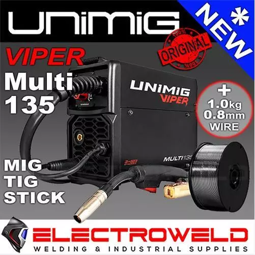 UNIMIG Viper 135 Multi 3-in-1 Mig Tig Stick Welder + Welding Torch, MMA U11005K