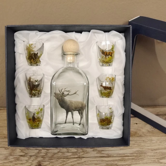 7 Piezas Aguardiente Vasos Juego + Garrafe Con Jagddekor Ciervo Cumpleaños