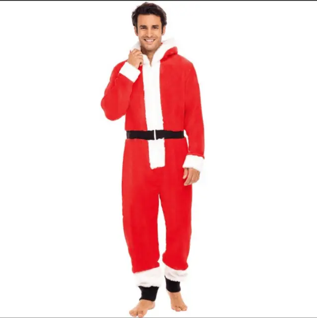 NWT Alexander Del Rossa Men’s Hooded Santa One Piece Pajamas Size M