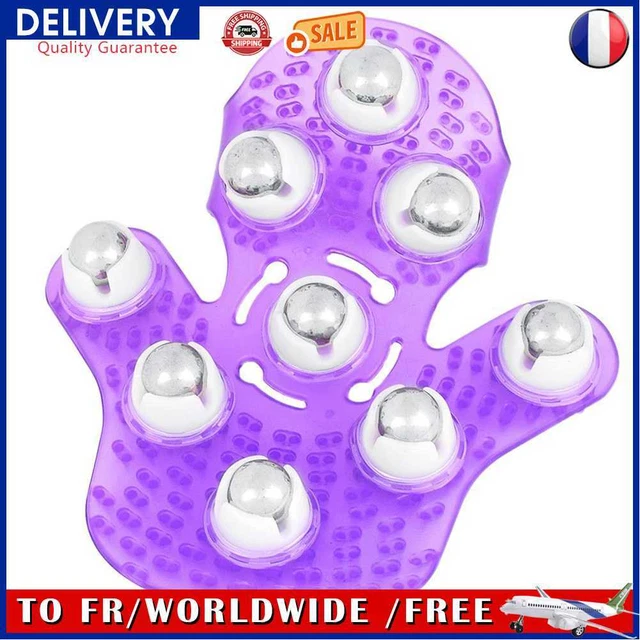 Roller Ball Body Massage Glove Anti-cellulite Relax for Back Neck (Purple)