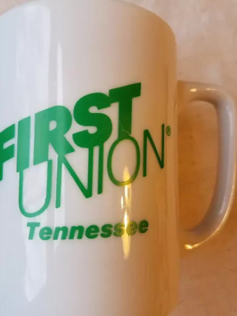 Cup Coffee First Union Bank of Tennessee White Green Logo Tea Mug 2