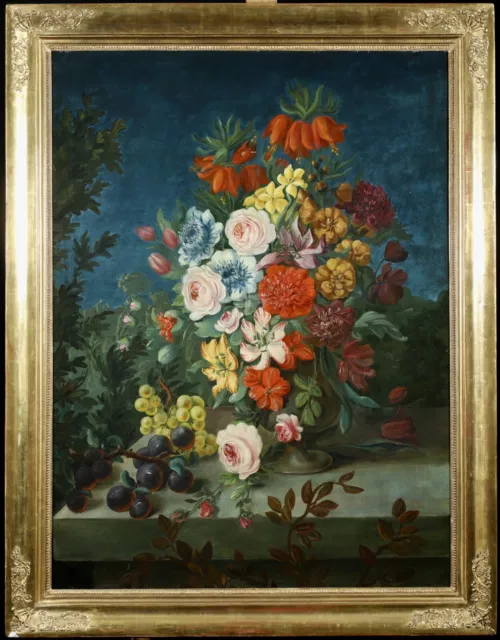 18th CENTURY HUGE DUTCH OLD MASTER OIL ON CANVAS - FLOWERS IN AN URN