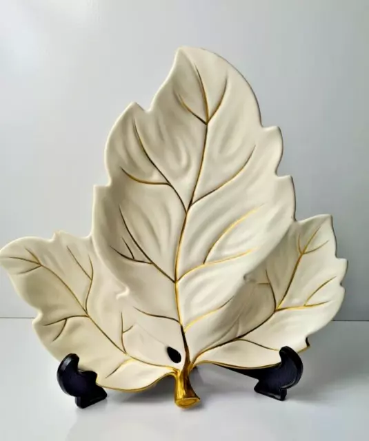 Carlton Ware Leaf Bowl Platter Serving Dish White with Decorative Gold Accents