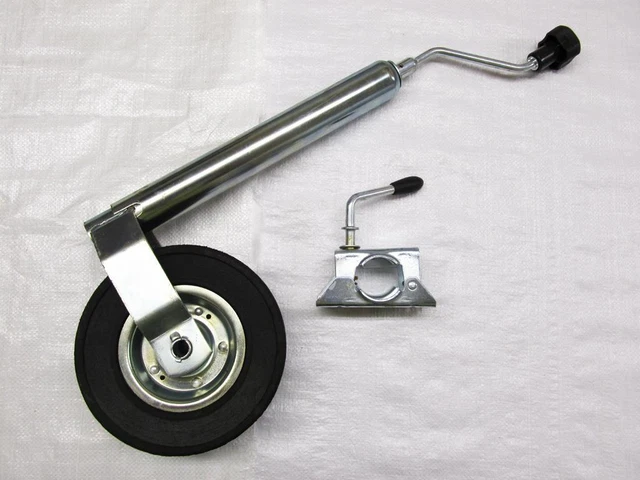 Heavy Duty Caravan Jockey Wheel & Clamp 48MM (Trailer Metal Rim Wind Up Handle)