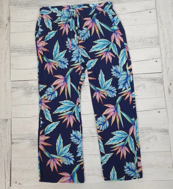 EMERGE Womens Blue/Pink Leaf Print Drawstring Pants Size 18