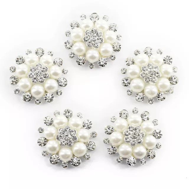 10PCS Diamante Rhinestone Buttons Pearl Flower Embellishments Craft Decoration