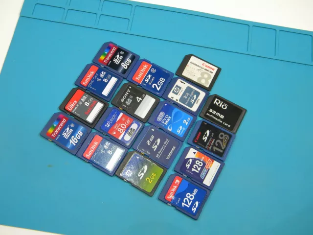 Lot of 17 SD Memory cards 16GB 8GB 4GB 2GB 128MB Canon SanDisk Sony HP Toshiba
