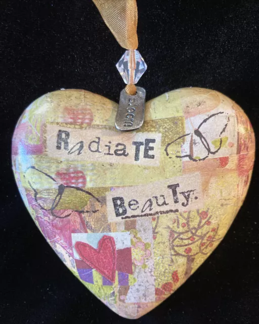 Kelly Ray Roberts Radiate Beauty Heart Shaped Ornament Butterfly Green Pink