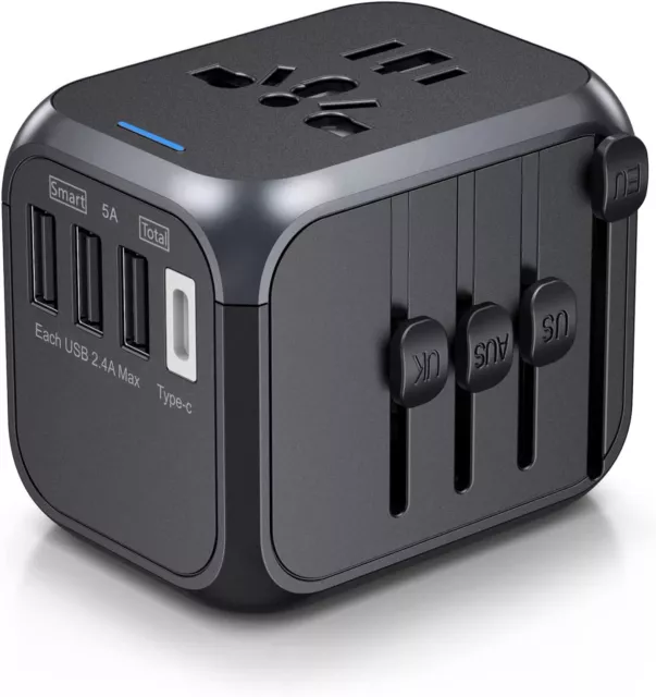 Universal International Travel Plug 4 USB Power Adapter Type C Worldwide 5A