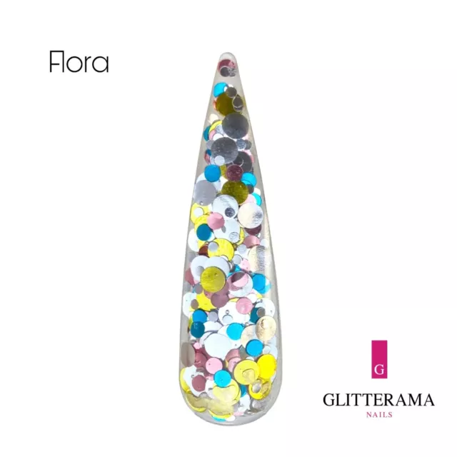 FLORA Glitzer Acrylpulver Glitterama Nägel silber blau gelb rosa funkeln