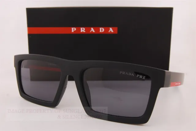 New Prada Sport Linea Rossa Sunglasses PS 02ZSU 1BO/02G Black/Grey Polarized