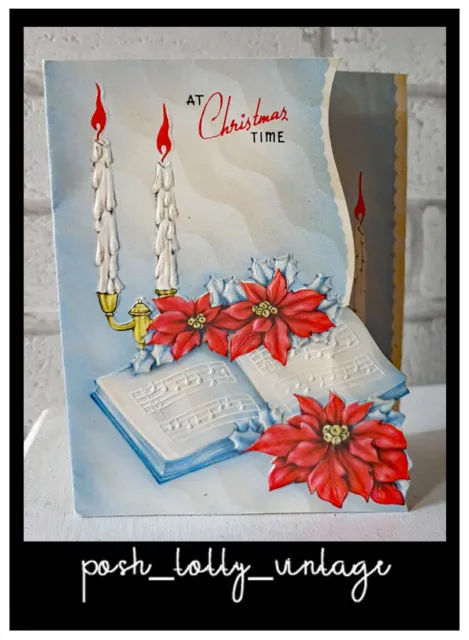 Vintage 1940's UNUSED 1950's Poinsettia Flower Christmas Greeting Card EB1436