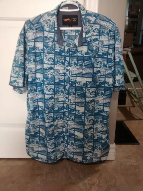 Hot Wheels Button Down All Over Xl Shirt! Officially Licensed Mattel