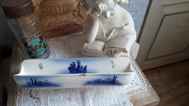 Petite étagère De Salle De Bain Ancienne En Porcelaine Noire – Rangement Mural Vintage
