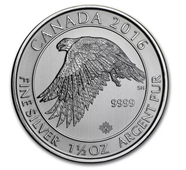 2016 Canada 1.5 oz Silver $8 White Snow Falcon BU .9999 Silver Coin by RCM #A604