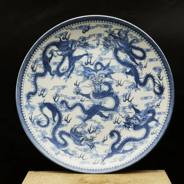 Blue And White Five Dragon Plate Jingdezhen Ceramics Ornaments Modern Crafts