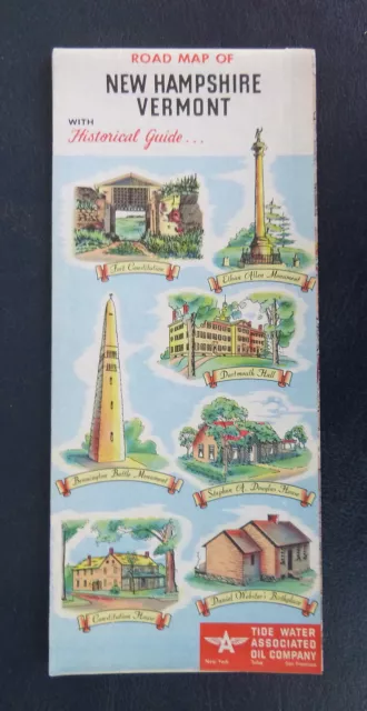 1951 New Hampshire Vermont  road  map Flying A  oil gas Tydol