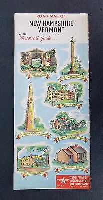 1951 New Hampshire Vermont  road  map Flying A  oil gas Tydol