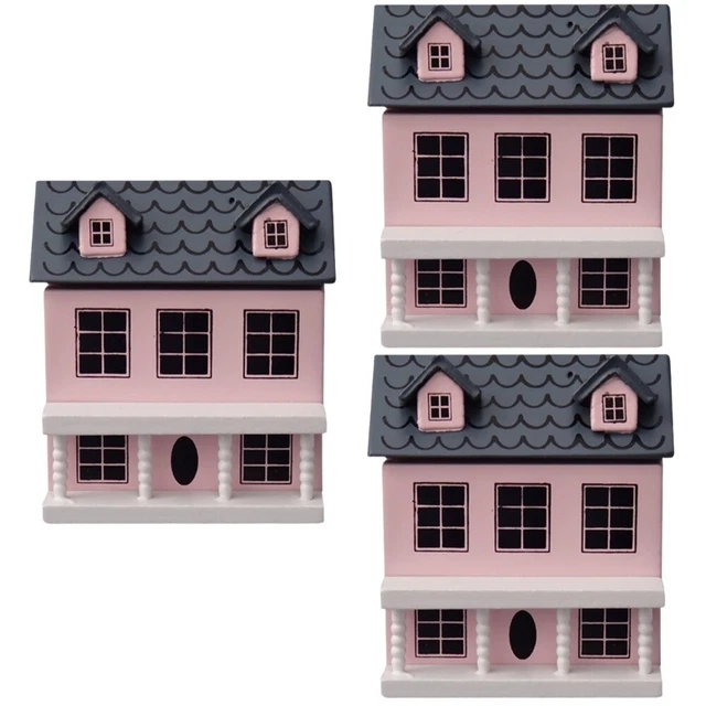 3 Count Tiny Wooden House Mini House Ornament Villa Small House Block Toys Table