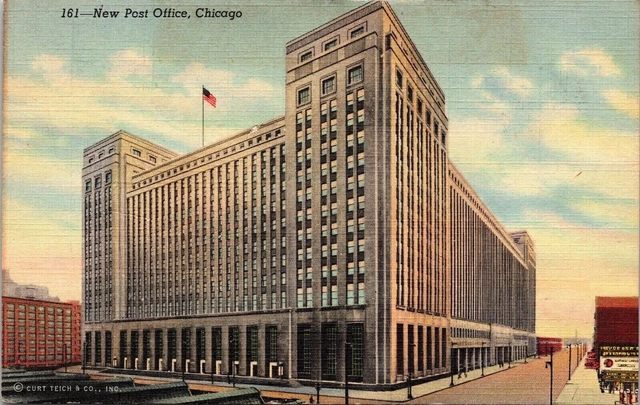 New Chicago Post Office Illinois Linen Union Railway Station Vintage Postcard