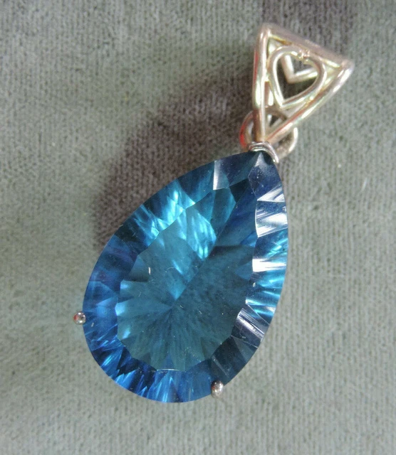 Fancy Cut London Blue Pear LG Rhinestone Slide Sterling SIlver Pendant Cd 33.13