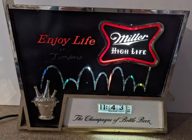 Enjoy Life Miller High Life Beer Bouncing Ball Clock Motion Sign Works 12.5x10"