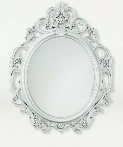 Silver Ornate Mirror Shabby Chic Framed Wall Hanging Decorative Baroque Art 61cm