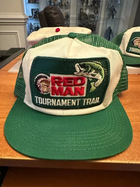 Vintage New Red Man Tobacco Trucker Hat Tournament Trail Bass Indian Patch