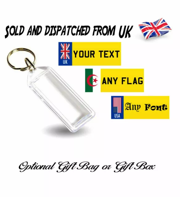 Personalised Number plate keyring ANY Flag Numberplate Key Ring Fob Bag Tag Gift