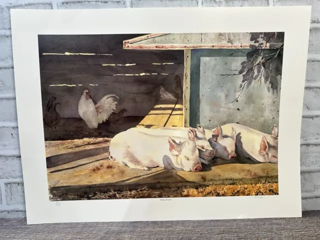 Dickens "Sibling Serenity" Pig Bacon & Eggs Lithograph Signed Numbered Farmhouse