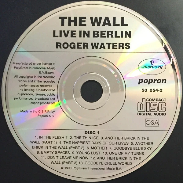 ROGER WATERS THE Wall Live In Berlin 2Cd Very Rare Ceczh Popron Issue No Barcode EUR 28,00