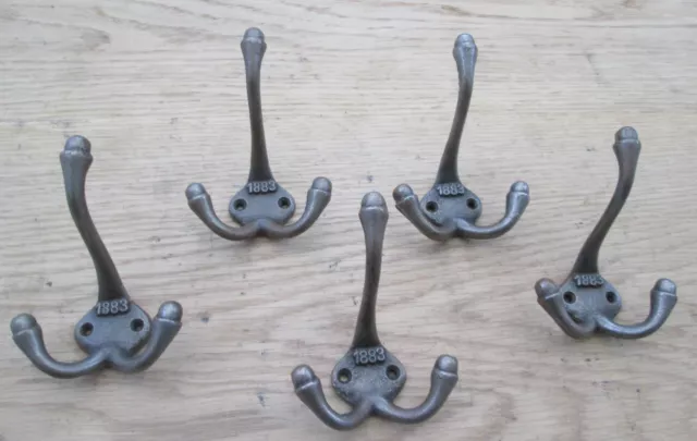 5 X 1883 Classic Antique Style Triple Coat Hook Cast Iron Hat Rack Hanger