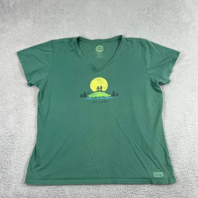 Life is Good Crusher Tee Womens SXL Green Classic Fit Hiking Outdoor