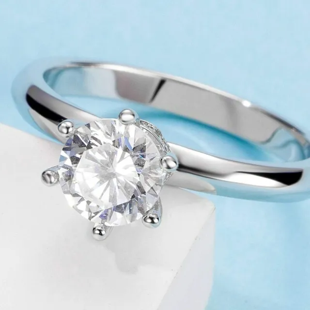 2 Ct Round Cut Lab Created Moissanite Engagement Ring In 14K White Gold Plated