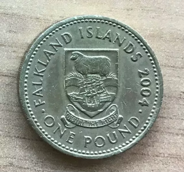 Falklands Islands 2004 £1 Coin Round One Pound Coin Desire The Right Emblem