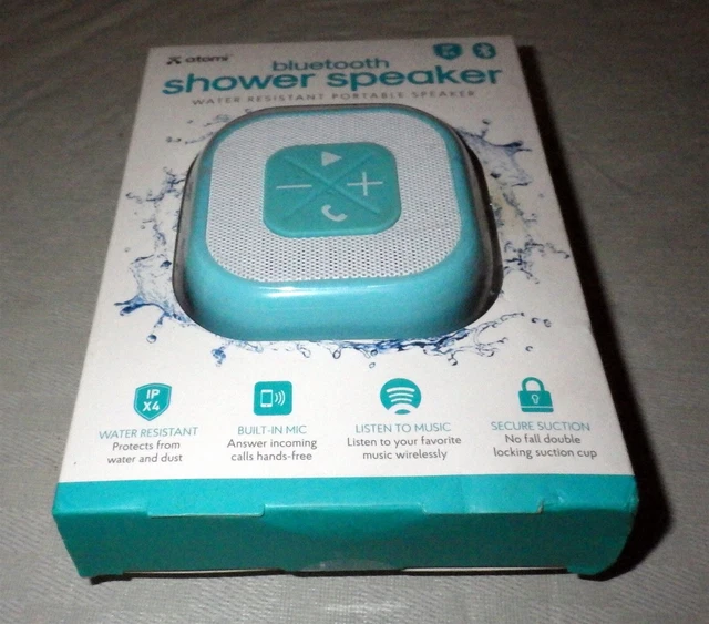 NIB ATOMI Bluetooth Shower Speaker Water Resistant Portable Built-In Mic AT1219